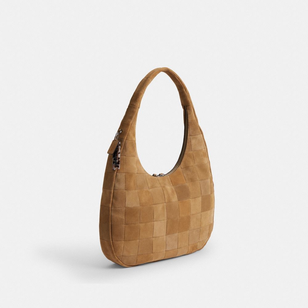 Coach Alter/Ego Large Crescent Shoulder Bag In Checkerboard Upcrafted Suede Sand Suede