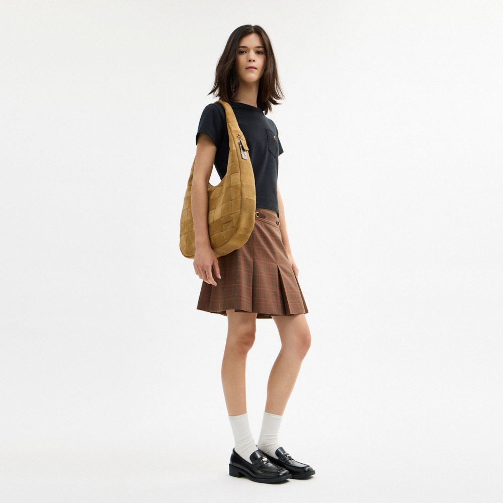Coach Alter/Ego Large Crescent Shoulder Bag In Checkerboard Upcrafted Suede Sand Suede