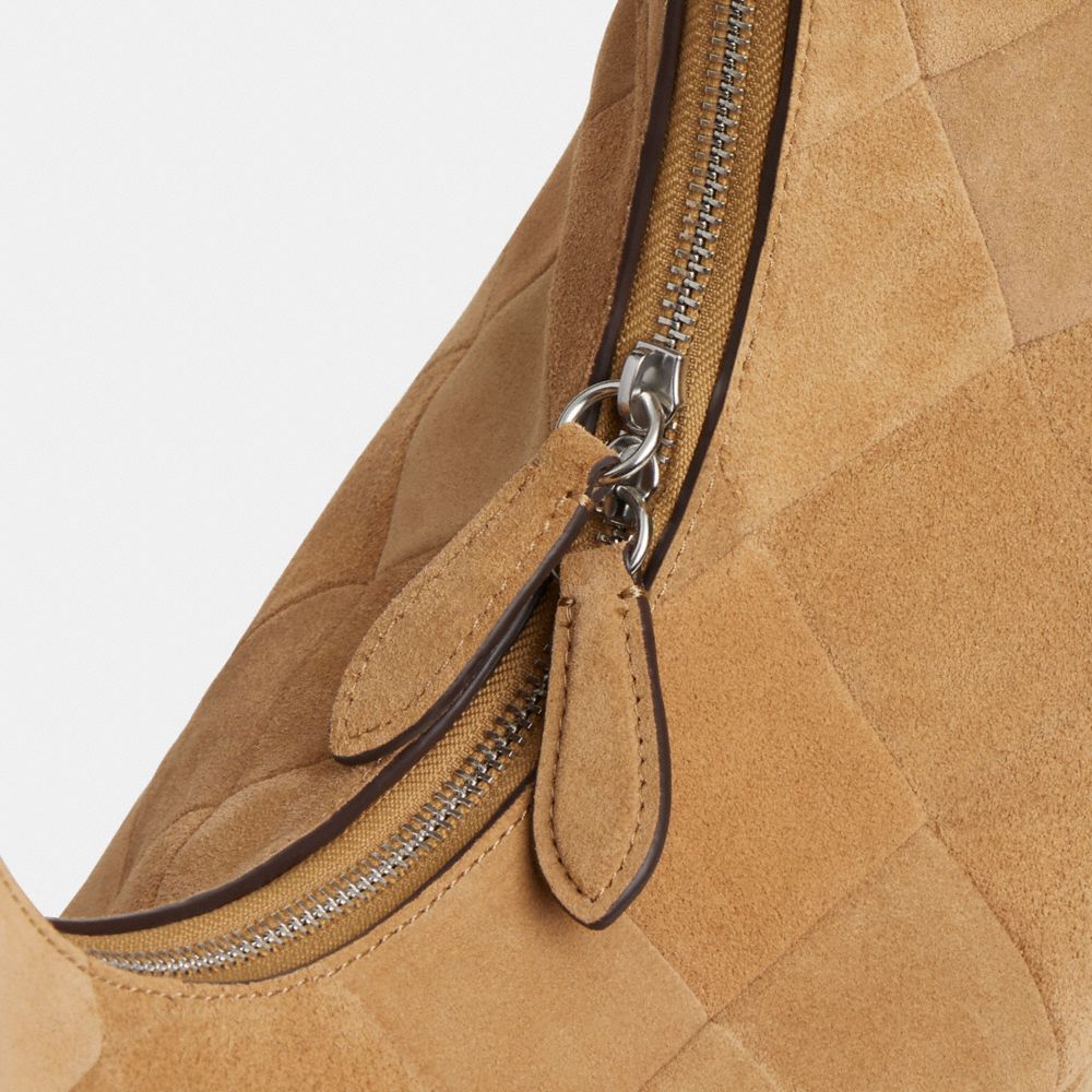 Coach Alter/Ego Large Crescent Shoulder Bag In Checkerboard Upcrafted Suede Sand Suede