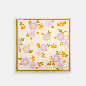 Coach Signature Floral Print Silk Bandana Sand Multi