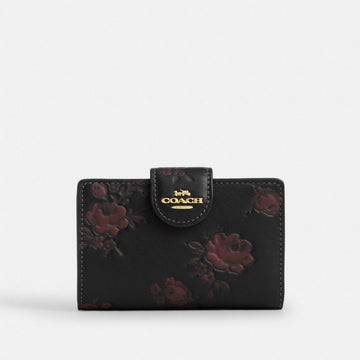 Coach Medium Corner Zip Wallet With Floral Print Im Black Wine Multi