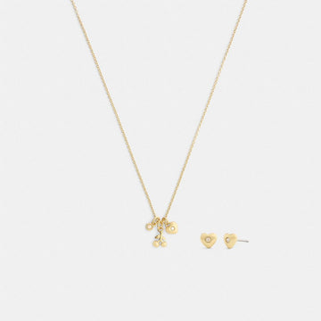 Coach Cherry And Heart Earrings And Necklace Set Gold