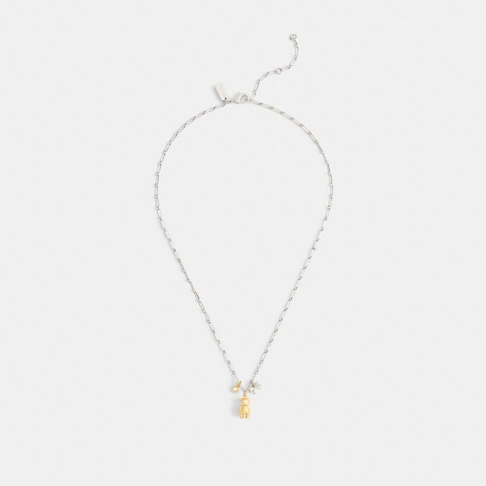 Coach Teddy Bear And Bow Earrings And Necklace Set Gold Silver