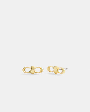 Signature Link Stud Earrings Gold Gold