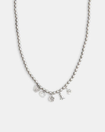 Butterfly And Rexy Charm Pearl Necklace Silver-Grey Silver-Grey