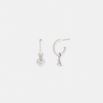 Coach Mini Dice And Rexy Charm Hoop Earrings Silver