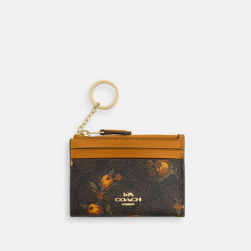 Coach Mini Skinny Id Case In Signature Canvas With Floral Print Im Walnut Yellow