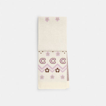 Coach Fair Isle Print Knit Muffler Chalk Multi