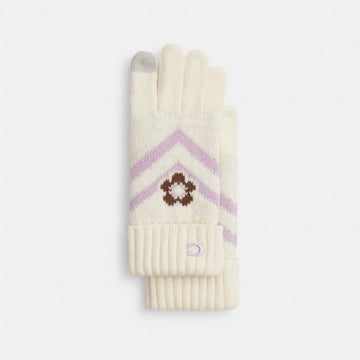 Coach Fair Isle Print Knit Gloves Chalk Multi