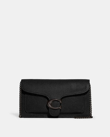 Tabby Chain Clutch Polished Pebble Leather-Pewter-Black Polished Pebble Leather-Pewter-Black