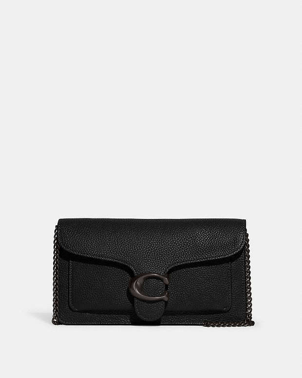 Tabby Chain Clutch Polished Pebble Leather-Pewter-Black Polished Pebble Leather-Pewter-Black