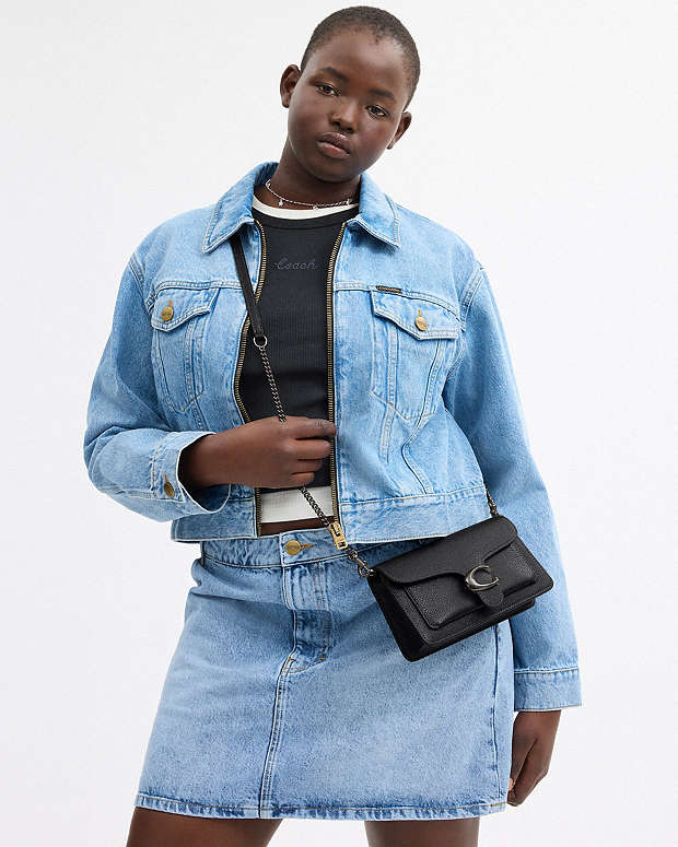 Tabby Chain Clutch Polished Pebble Leather-Pewter-Black Polished Pebble Leather-Pewter-Black