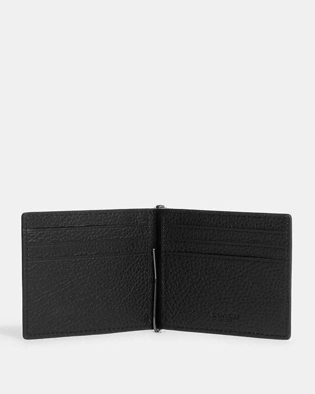 Slim Money Clip Billfold Wallet Pebbled Leather-Gunmetal-Black Pebbled Leather-Gunmetal-Black