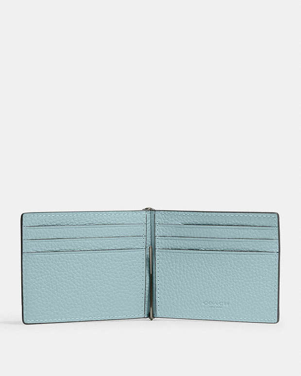 Slim Money Clip Billfold Wallet Pebbled Leather-Qb-Light Blue Pebbled Leather-Qb-Light Blue