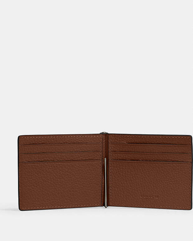 Slim Money Clip Billfold Wallet Pebbled Leather-Gunmetal-Saddle Pebbled Leather-Gunmetal-Saddle