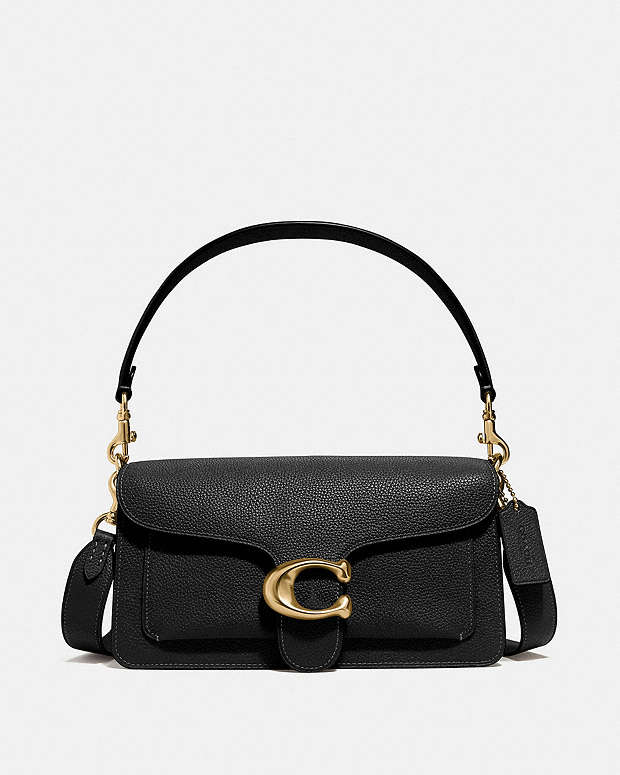 Tabby Shoulder Bag 26 Polished Pebble Leather-Brass-Black Polished Pebble Leather-Brass-Black