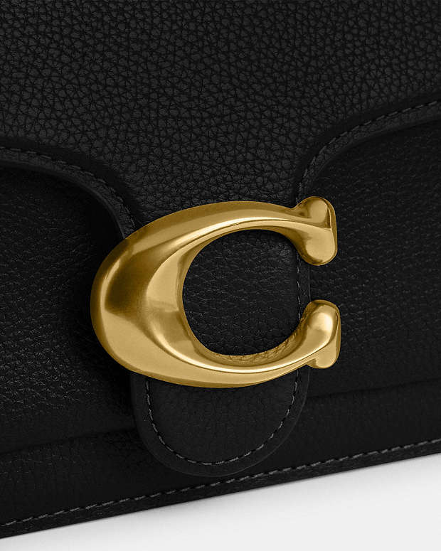 Tabby Shoulder Bag 26 Polished Pebble Leather-Brass-Black Polished Pebble Leather-Brass-Black