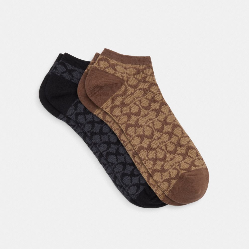 Coach Signature Ankle Socks Khaki Black