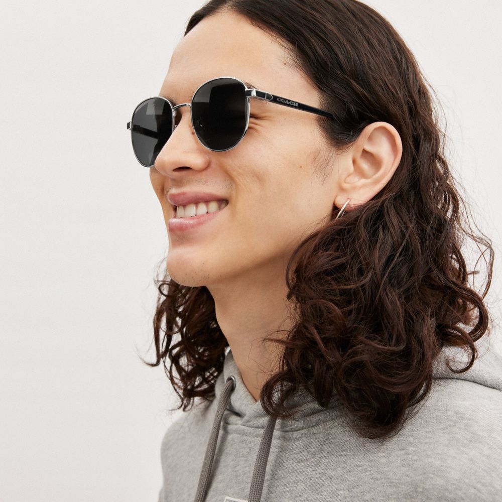 Coach Metal Round Sunglasses Silver & Black