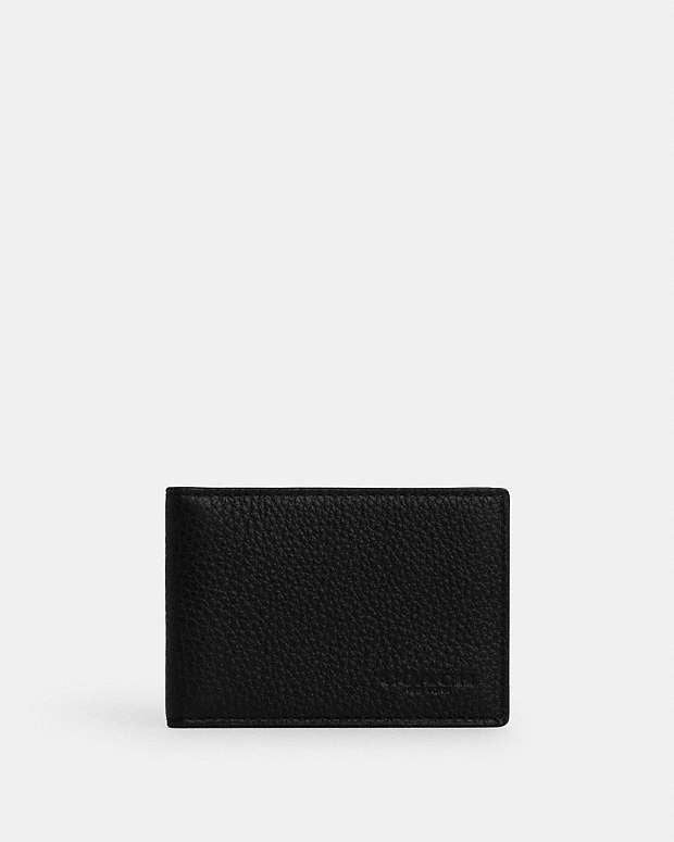 Compact Billfold Wallet Pebbled Leather-Gunmetal-Black Pebbled Leather-Gunmetal-Black
