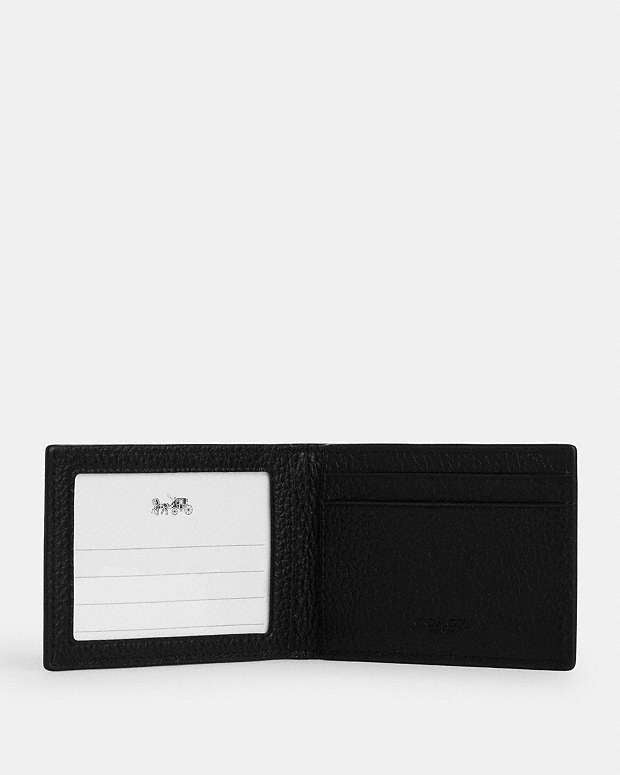 Compact Billfold Wallet Pebbled Leather-Gunmetal-Black Pebbled Leather-Gunmetal-Black