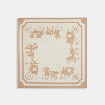 Coach Signature Horse And Carriage Silk Square Scarf Taupe