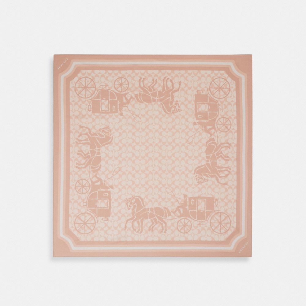Coach Signature Horse And Carriage Silk Square Scarf Nude