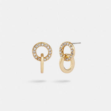Coach Interlocking Open Circle Pearl Huggie Earrings Gold Pearl