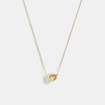 Coach Interlocking Open Circle Pearl Pendant Necklace Gold Pearl