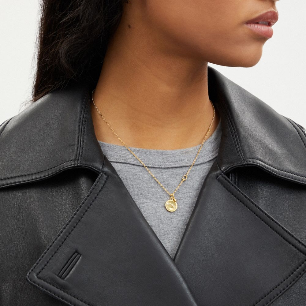 Coach Aries Coin Pendant Necklace Gold