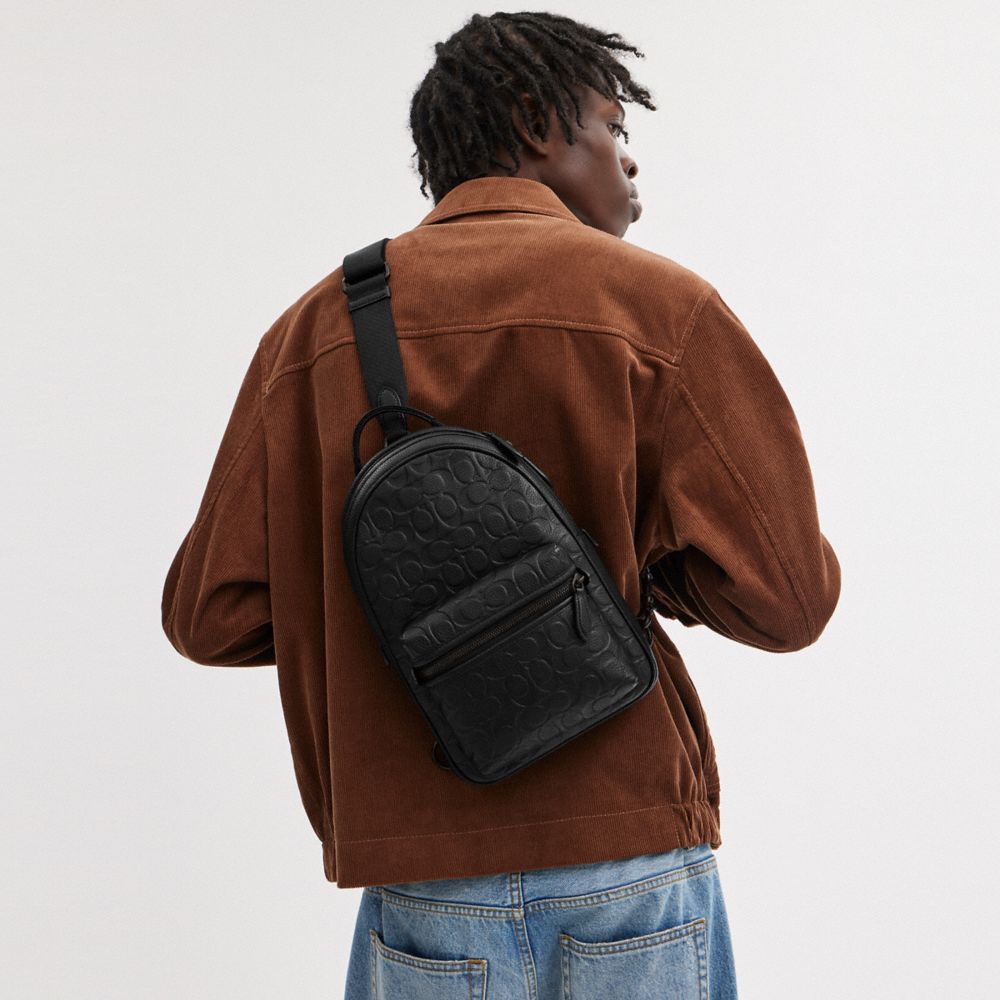 Coach Charter Pack In Signature Leather Black