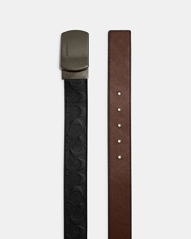 Plaque Buckle Cut To Size Reversible Belt, 38 Mm Smooth Leather-Gunmetal-Black-Dark Saddle Smooth Leather-Gunmetal-Black-Dark Saddle