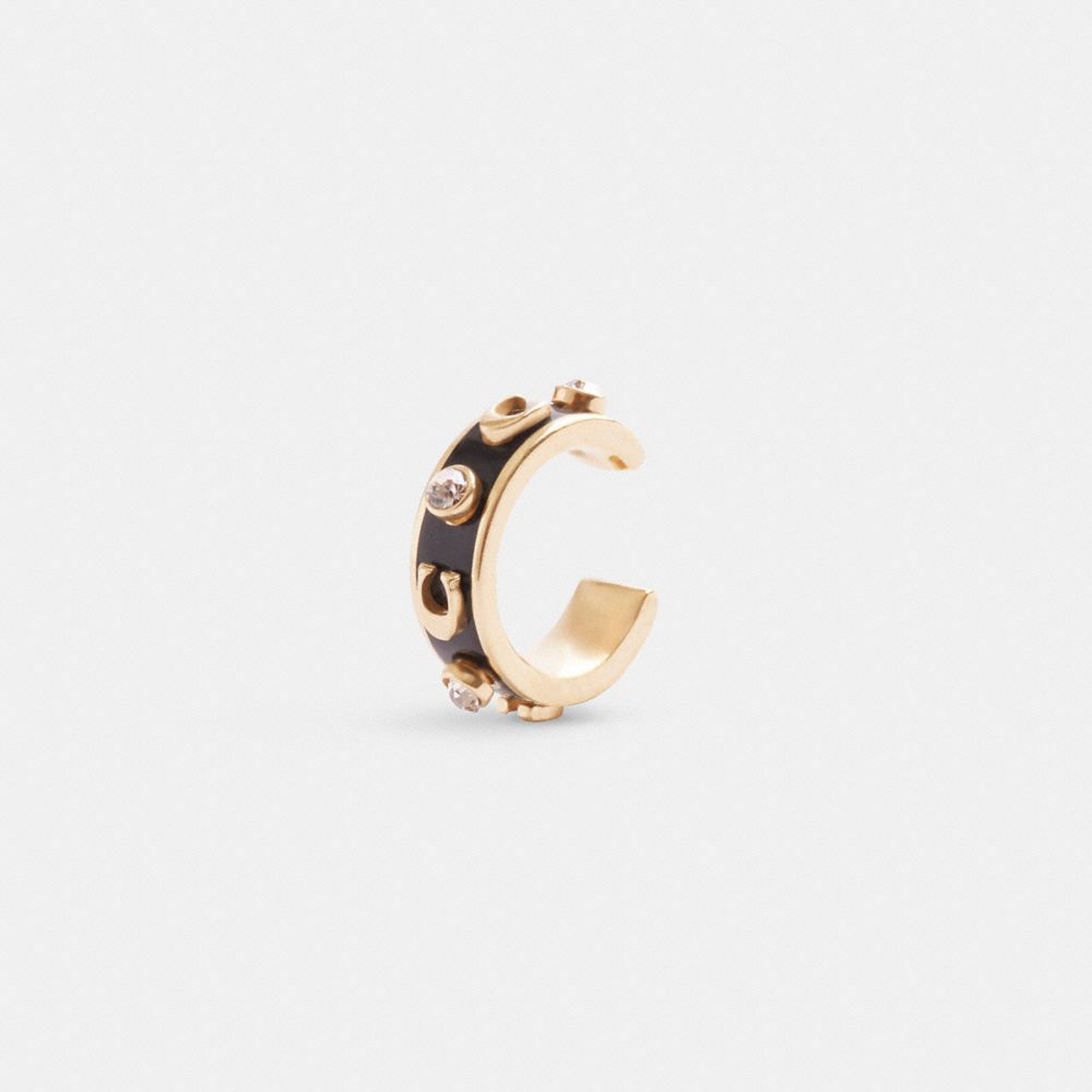 Coach Signature Enamel Stone Ear Cuff Gold Black