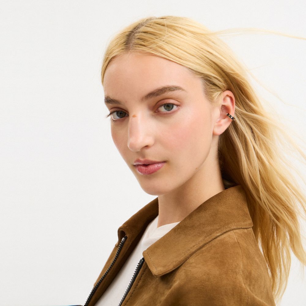 Coach Signature Enamel Stone Ear Cuff Gold Black