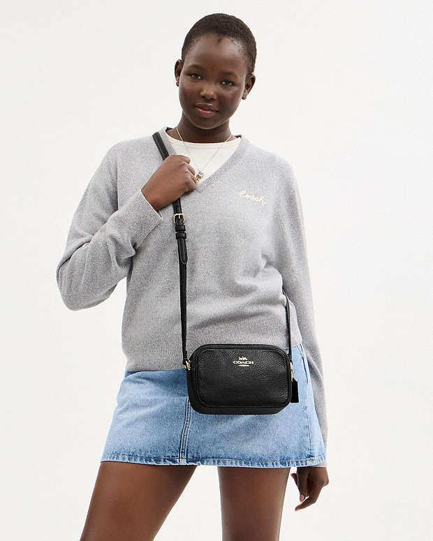 Mini Jamie Camera Bag Pebbled Leather-Gold-Black Pebbled Leather-Gold-Black