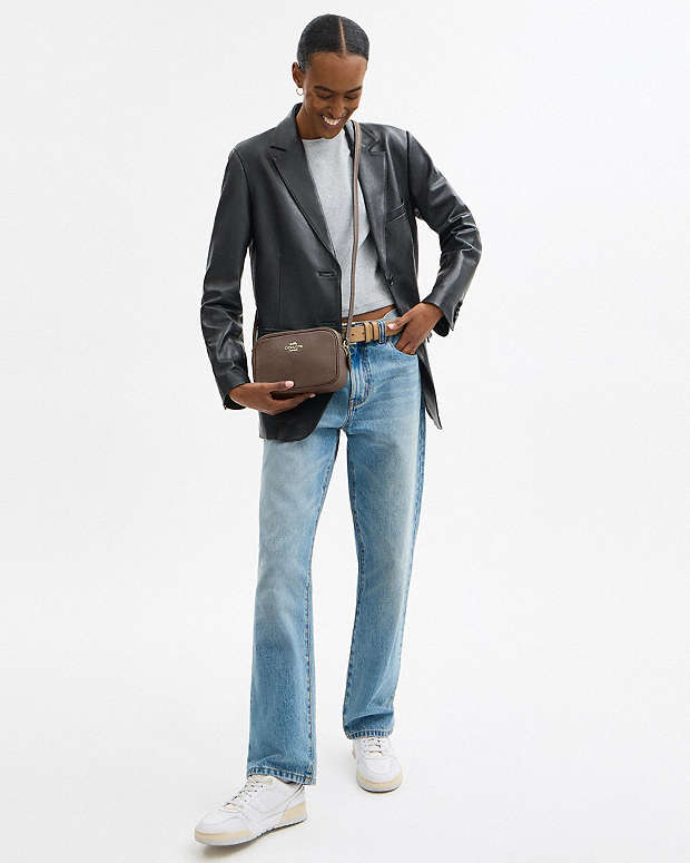 Mini Jamie Camera Bag Pebbled Leather-Gold-Dark Stone Pebbled Leather-Gold-Dark Stone