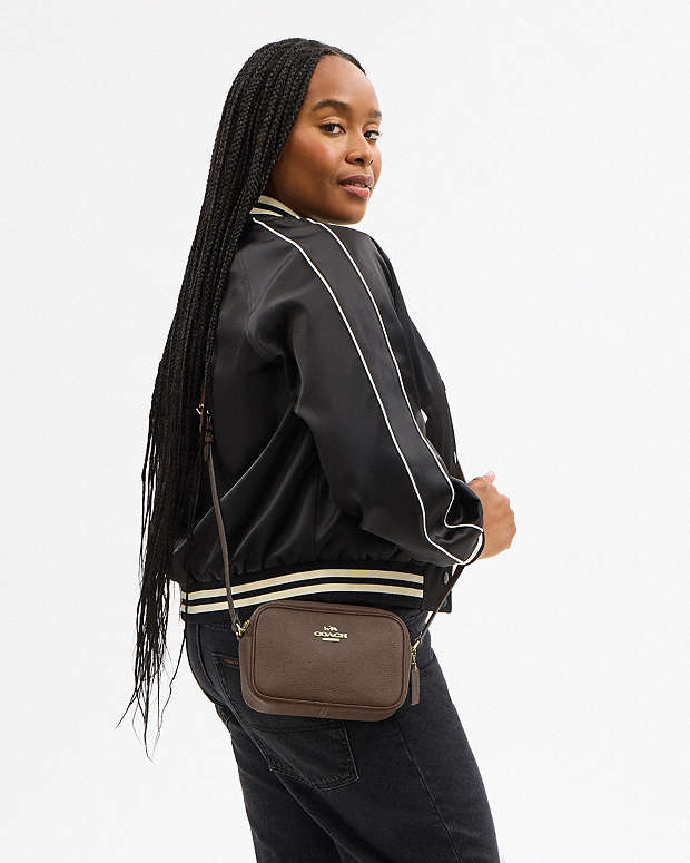 Mini Jamie Camera Bag Pebbled Leather-Gold-Dark Stone Pebbled Leather-Gold-Dark Stone