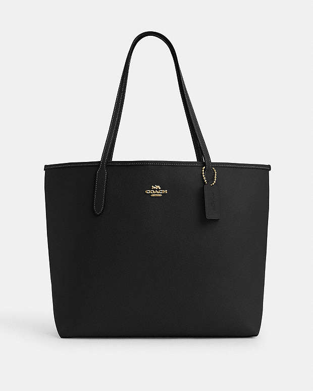 City Tote Bag Pebbled Leather-Gold-Black Pebbled Leather-Gold-Black