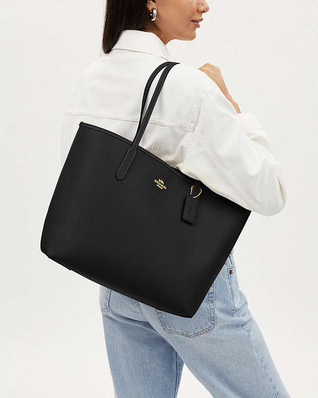 City Tote Bag Pebbled Leather-Gold-Black Pebbled Leather-Gold-Black