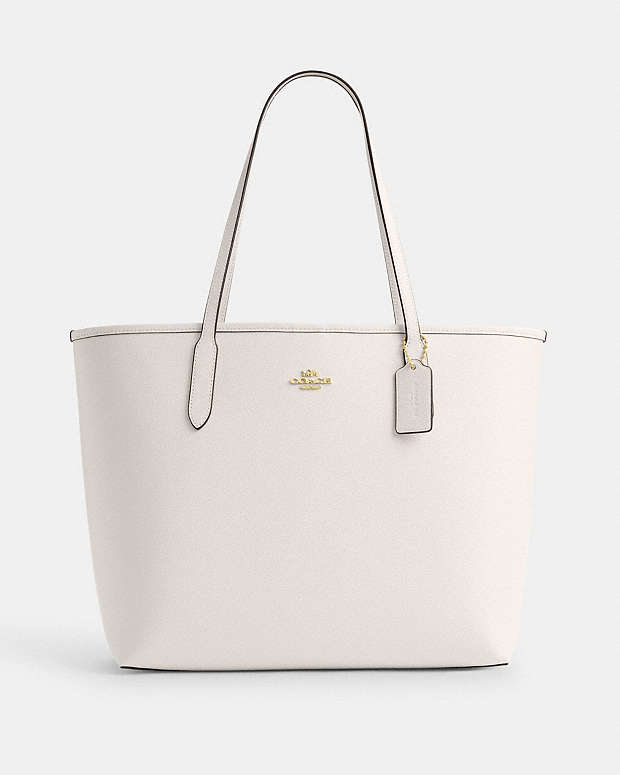 City Tote Bag Pebbled Leather-Gold-Chalk Pebbled Leather-Gold-Chalk