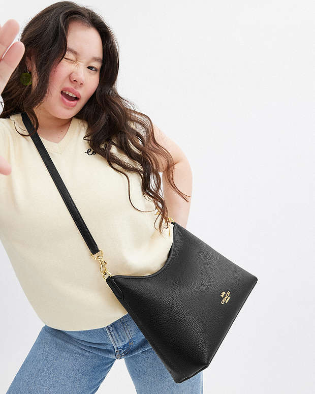 Laurel Shoulder Bag Pebbled Leather-Gold-Black Pebbled Leather-Gold-Black