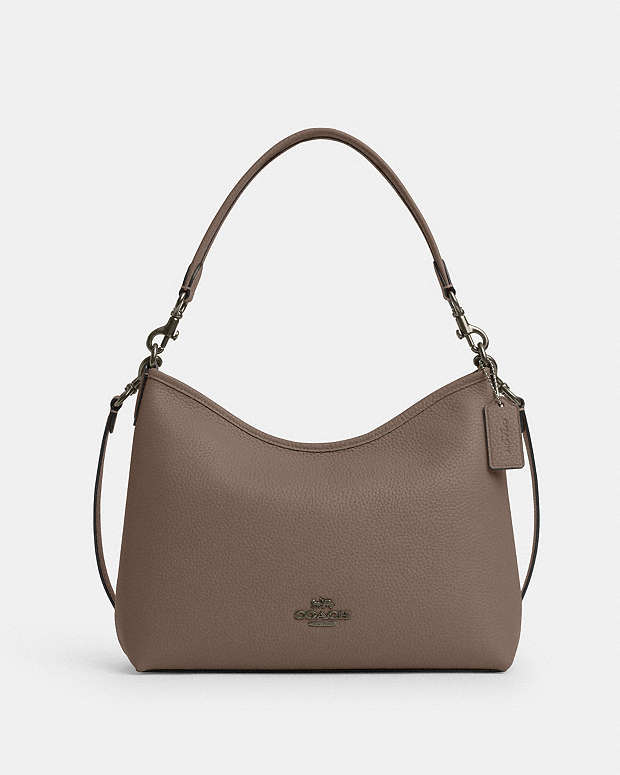 Laurel Shoulder Bag Pebbled Leather-Qb-Dark Stone Pebbled Leather-Qb-Dark Stone