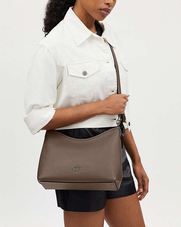 Laurel Shoulder Bag Pebbled Leather-Qb-Dark Stone Pebbled Leather-Qb-Dark Stone