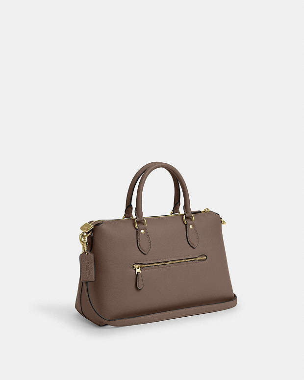 Georgia Satchel Bag Pebbled Leather-Gold-Dark Stone Pebbled Leather-Gold-Dark Stone