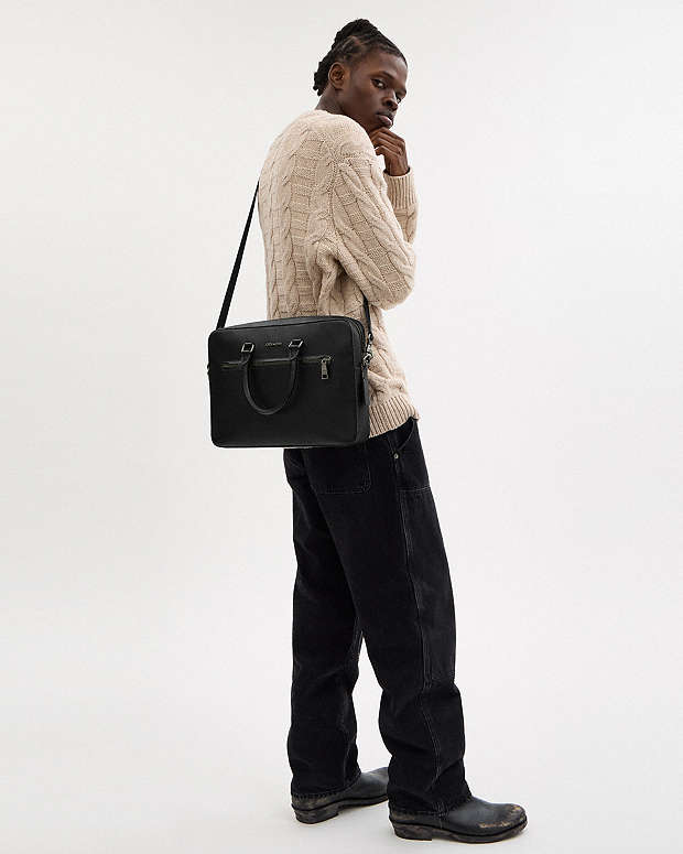 Ethan Slim Brief Crossgrain Leather-Gunmetal-Black Crossgrain Leather-Gunmetal-Black