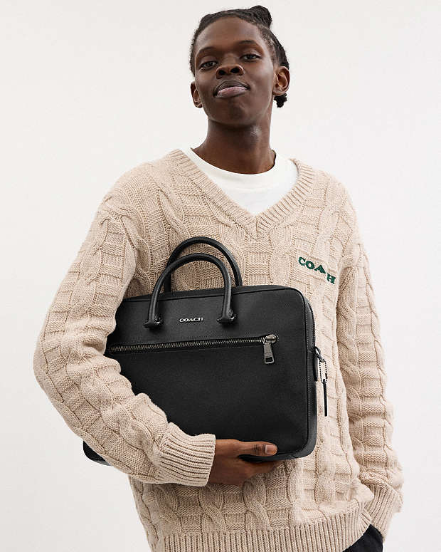 Ethan Slim Brief Crossgrain Leather-Gunmetal-Black Crossgrain Leather-Gunmetal-Black