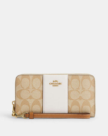 Long Zip Around Wallet In Signature Canvas With Stripe Signature Canvas-Gold-Light Khaki-Chalk Lt Saddle Signature Canvas-Gold-Light Khaki-Chalk Lt Saddle