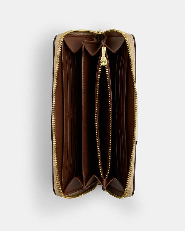 Long Zip Around Wallet In Signature Canvas With Stripe Signature Canvas-Gold-Light Khaki-Chalk Lt Saddle Signature Canvas-Gold-Light Khaki-Chalk Lt Saddle