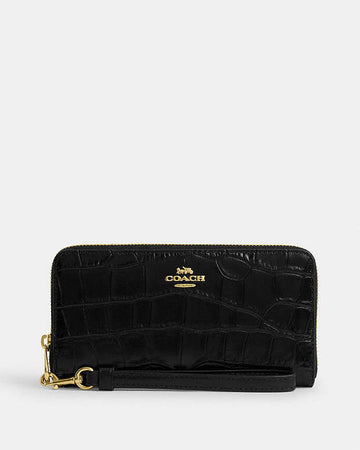 Long Zip Around Wallet Embossed Crocodile-Gold-Black Embossed Crocodile-Gold-Black