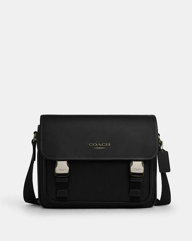 Racer Messenger Bag Smooth Leather-Gunmetal-Black Smooth Leather-Gunmetal-Black